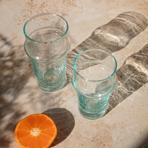 Recycled Clear Beldi Tea Glasses Set: Handmade Moroccan Glassware