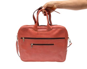 Handmade Full Grain Leather Laptop Bag in Tan