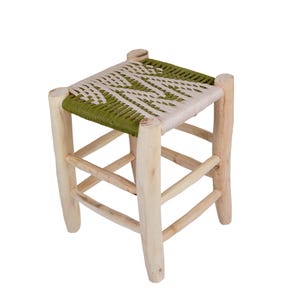 Moroccan Handmade Stool Braided Rope Weaving Seat, Kids Stool, Wooden Stools, Home Decor