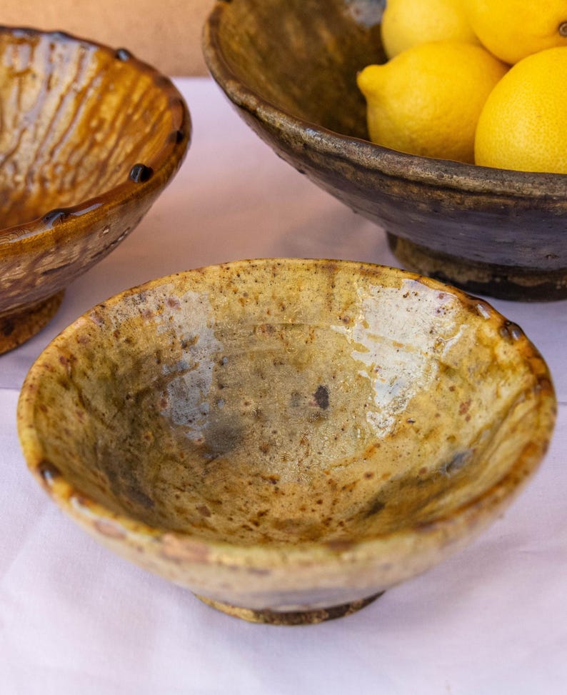 Tamegroute Handmade Bowl | Moroccan Yellow Ochre Ceramic Serving Bowl Rustic Pottery Decor