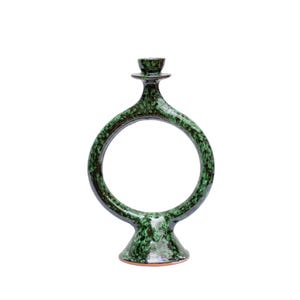 Moroccan Vintage Tamegroute Shaded Green Candlestick Holder, Handmade Ceramic Glazed Pottery, Authentic Craftsmanship, Home Decor