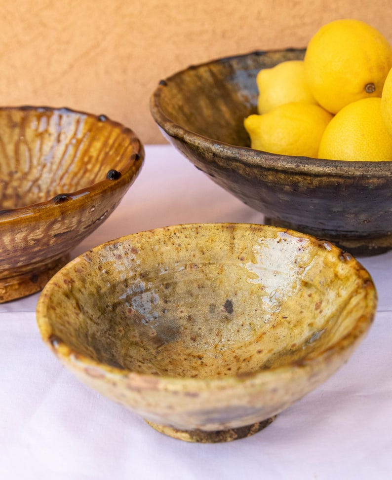 Tamegroute Handmade Bowl | Moroccan Yellow Ochre Ceramic Serving Bowl Rustic Pottery Decor