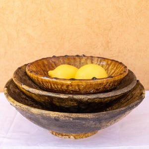 Tamegroute Handmade Bowl | Moroccan Yellow Ochre Ceramic Serving Bowl Rustic Pottery Decor