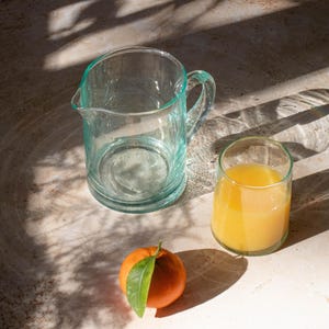 Handblown Moroccan Beldi Glass Water Jug: Reclaimed Glass Pitcher