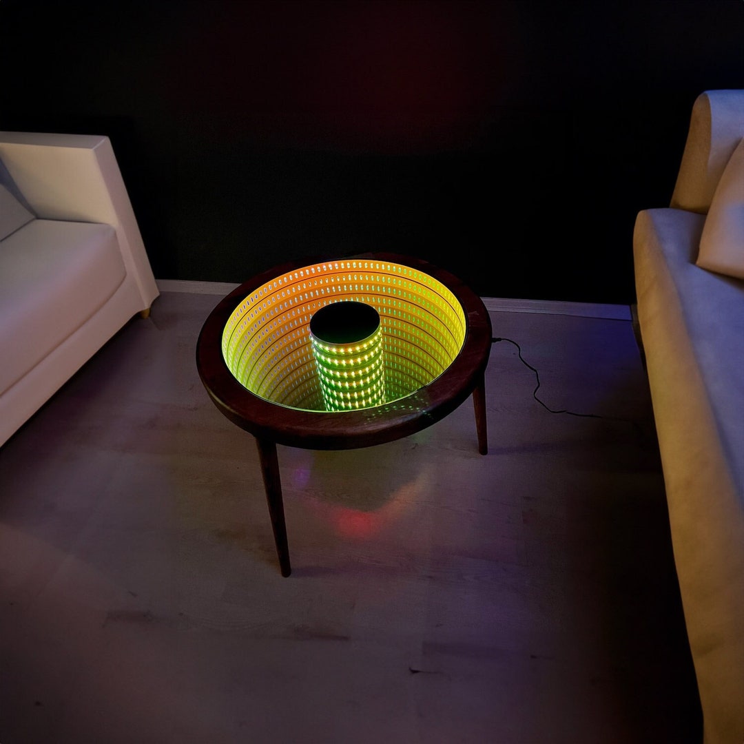 Wooden Coffee Table İnfinity Mirror Coffee Table Led Light Etsy