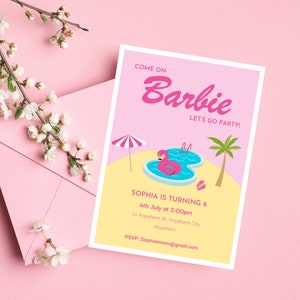 Malibu Barbie Pool Party Invite Barbie Birthday Party - Etsy