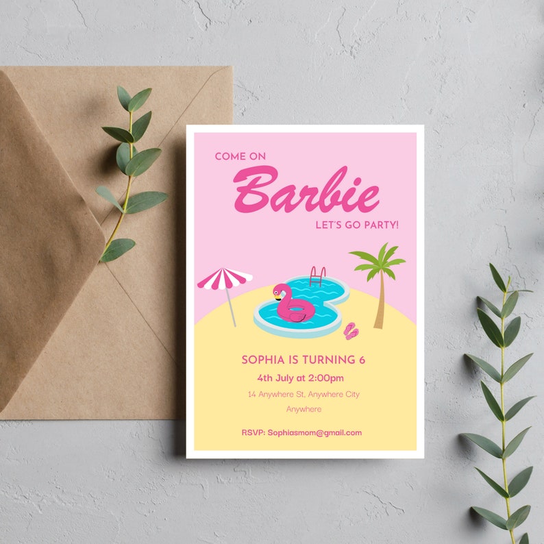 Malibu Barbie Pool Party Invite Barbie Birthday Party - Etsy