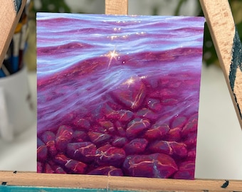 Pink Transparent Rocky Water in Oils (6" x 6")