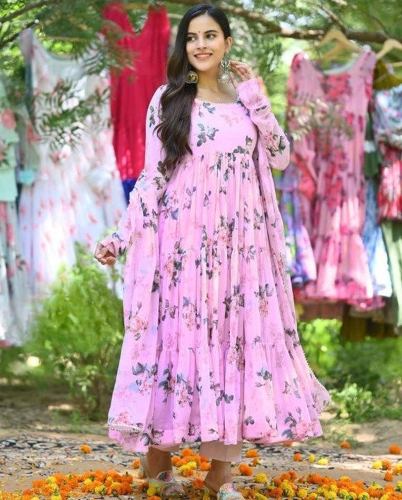 Lavender Feather Printed Chiffon Wrap Front Maxi Dress– PinkBlush
