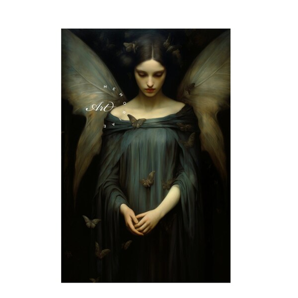 Butterfly Woman, Portrait, Digital Art, Romantic Antique Painting, 300 DPI, Instant Download