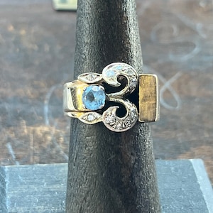Vintage Ring-Vintage Diamond and Blue Topaz 14k Yellow Gold Ring