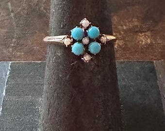 Antique Ring-Vintage Victorian Turquoise and Pearl 10kt Yellow Gold Ring