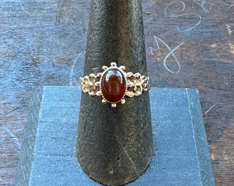 Carnelian Ring-Antique 10k Rose Gold Ring with Carnelian Cabochon Ring