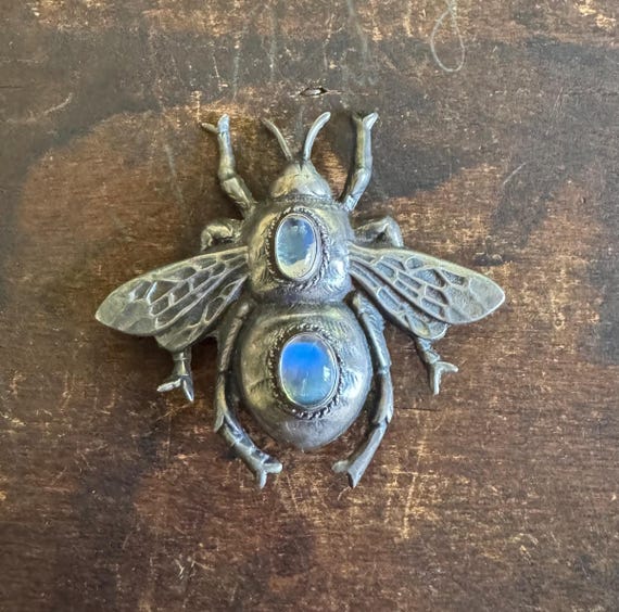 Vintage Pin-Rare Vintage Walter Lampl Statement Sterling Silver and Moonstone Bee/Insect Pin