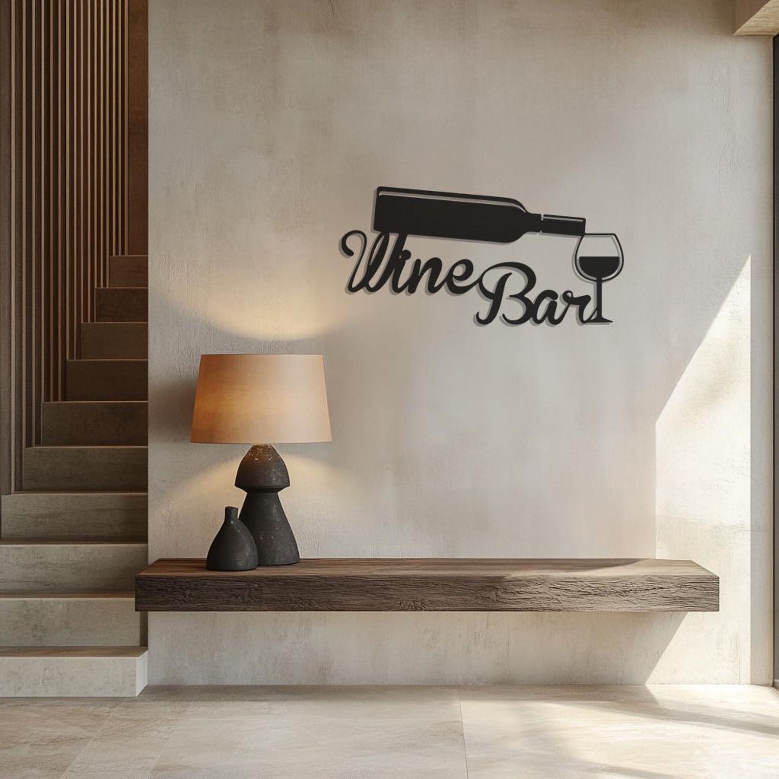 Wine Bar Metal Wall Art - Wine Bottle and Glass Sign - Rustic Bar Decor ...