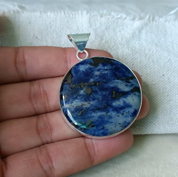Handmade Sodalite Pendant: 925 Sterling Silver, Natural Blue Gemstone