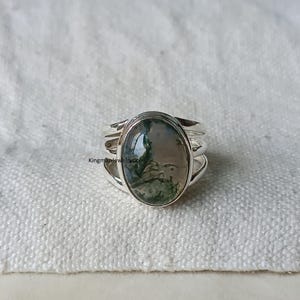 Handmade Moss Agate Statement Ring: 925 Sterling Silver
