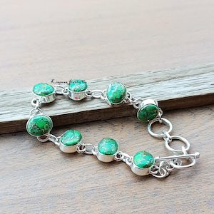 Green Copper Turquoise Solid 925 Sterling Silver Bracelet, Handmade Bracelet,Gemstone Bracelet, Dangle Bracelet, Turquoise Jewelry, bracelet