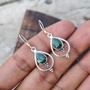 Handmade Green Ruby Dangle Earrings: 925 Sterling Silver Jewelry