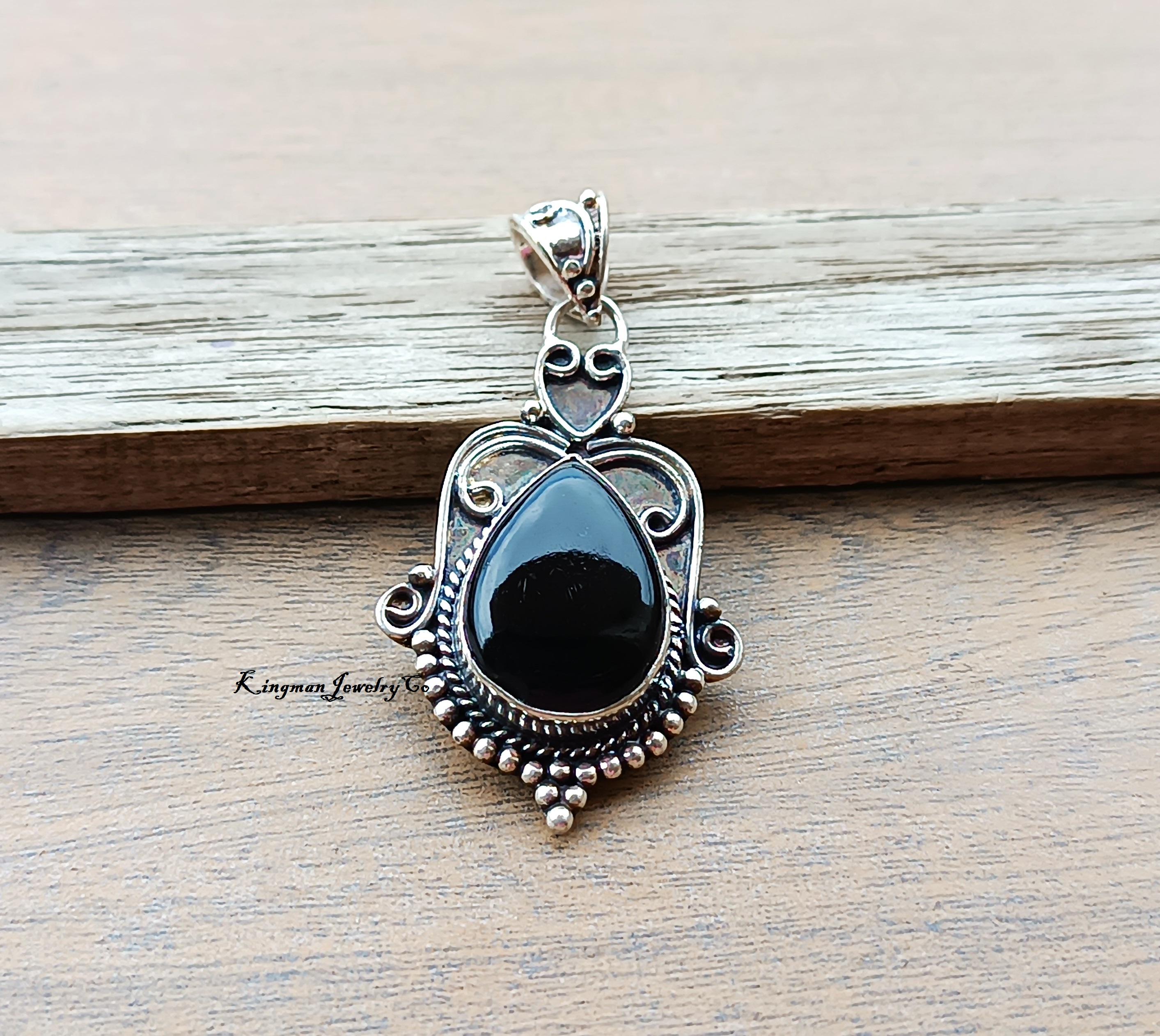 Black Onyx 925 Sterling Silver Pendant: Handmade Gemstone Jewelry