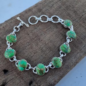Green Copper Turquoise Bracelet, 925 Sterling Silver Bracelet, Handmade Bracelet, Turquoise Jewelry, Silver Jewelry, Gifts For Christmas.