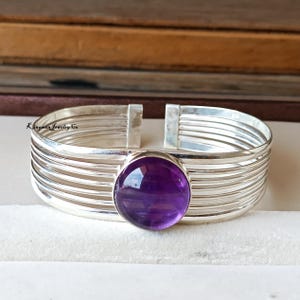 Amethyst 925 Sterling Silber Armreif, Amethyst Schmuck, handgemachter Schmuck, Weihnachtsgeschenke, Geschenk für Mutter, silberne Armreifen, verstellbar, neues Design