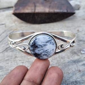Dendriten Achat Schmuck, 925 Sterling Silber Armreif, handgemachter Schmuck, Dendriten Achat Armband, Silber Armreif, Weihnachtsschmuck Geschenk.