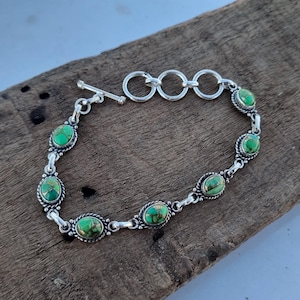 Green Copper Turquoise Bracelet, 925 Sterling Silver Bracelet, Handmade Bracelet, Turquoise Bracelet, Silver Jewelry, Gifts For Christmas.