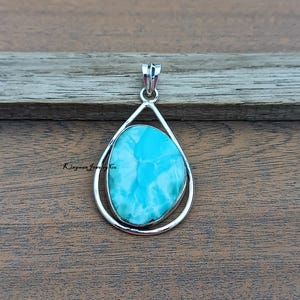 Larimar Pendant in Sterling Silver , Handmade Jewelry ,Larimar Jewelry ,Gemstone Pendant, Larimar Gift For Pendant , Silver Boho,Anniversary
