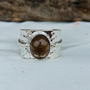 Smoky Quartz Ring, 925 Sterling Silver Wide Band Ring ,Handmade Jewelry ,Statement Ring ,Gift For Her, Christmas Gift, Smoky  Quartz Jewelry