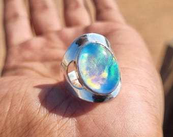 Handmade Aurora Opal Ring: 925 Sterling Silver Gemstone Jewelry