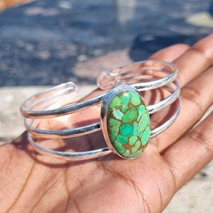 Bracelet jonc fait main en argent sterling, cuivre vert, turquoise