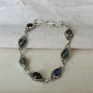 Blue Labradorite 925 Sterling Silver Bracelet - Handmade Jewelry