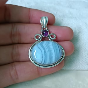 Handmade Pendant , 925 Sterling Silver Pendant , Blue Lace Agate Pendant , Silver Jewelry , Gift For Anniversary , Christmas Gifts Jewelry