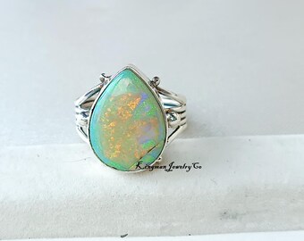 Handmade Opal Band Ring: 925 Sterling Silver Dainty Jewelry