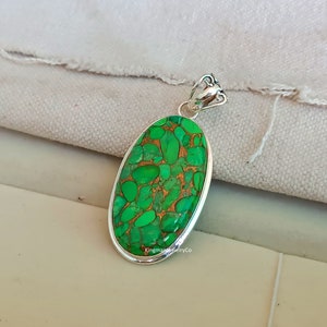 Green Copper Turquoise Pendant: Handmade Sterling Silver Gemstone Jewelry