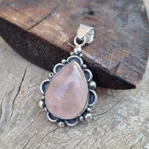 Rose Quartz Pendant, 925 Sterling Silver Pendant, Rose Quartz Pendant, Gemstone Pendant, Silver Jewelry, Rose Quartz Jewelry, Christmas Gift