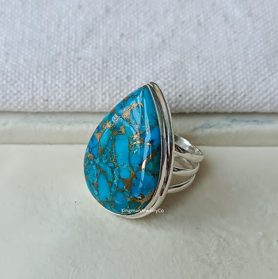 Handmade Sterling Silver Turquoise Ring: Blue Copper Statement Jewelry