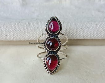 Anello A Grappolo Con Granato Autentico In Argento 925 Gioielli Fatti A Mano