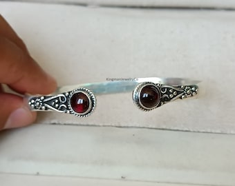Handmade Garnet Cuff Bangle: 925 Sterling Silver Gemstone Jewelry