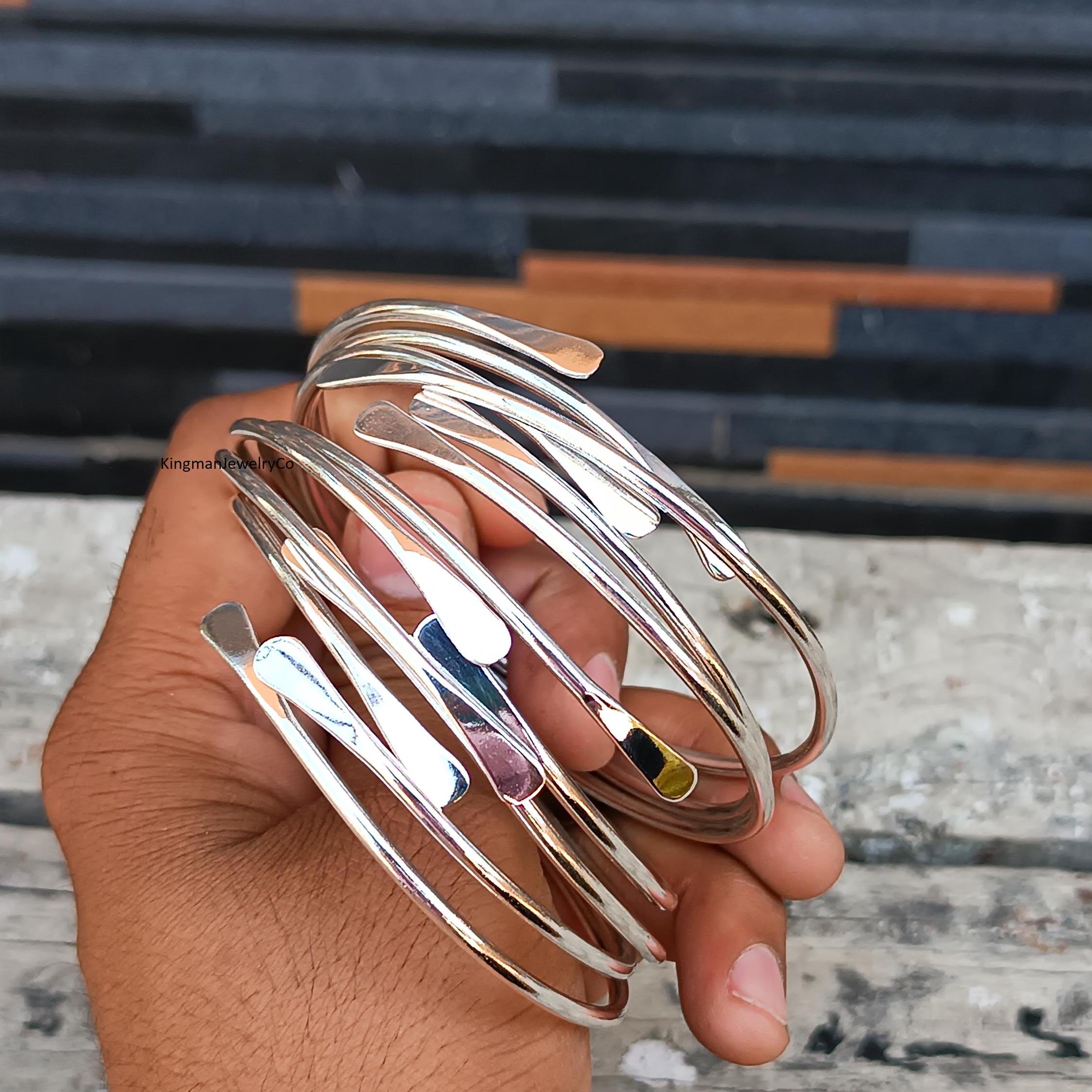 Handmade Sterling Silver Bangle Set: Adjustable Stacking Bangles