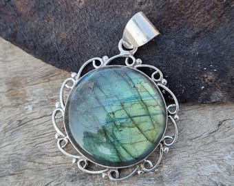 Blue Labradorite Pendant: Sterling Silver Gemstone Jewelry