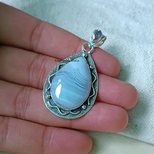Blue Lace Agate & Amethyst Pendant , 925 Sterling Silver Pendant , Handmade Pendant , Christmas Gifts , Gemstone Pendant , Gifts For Her