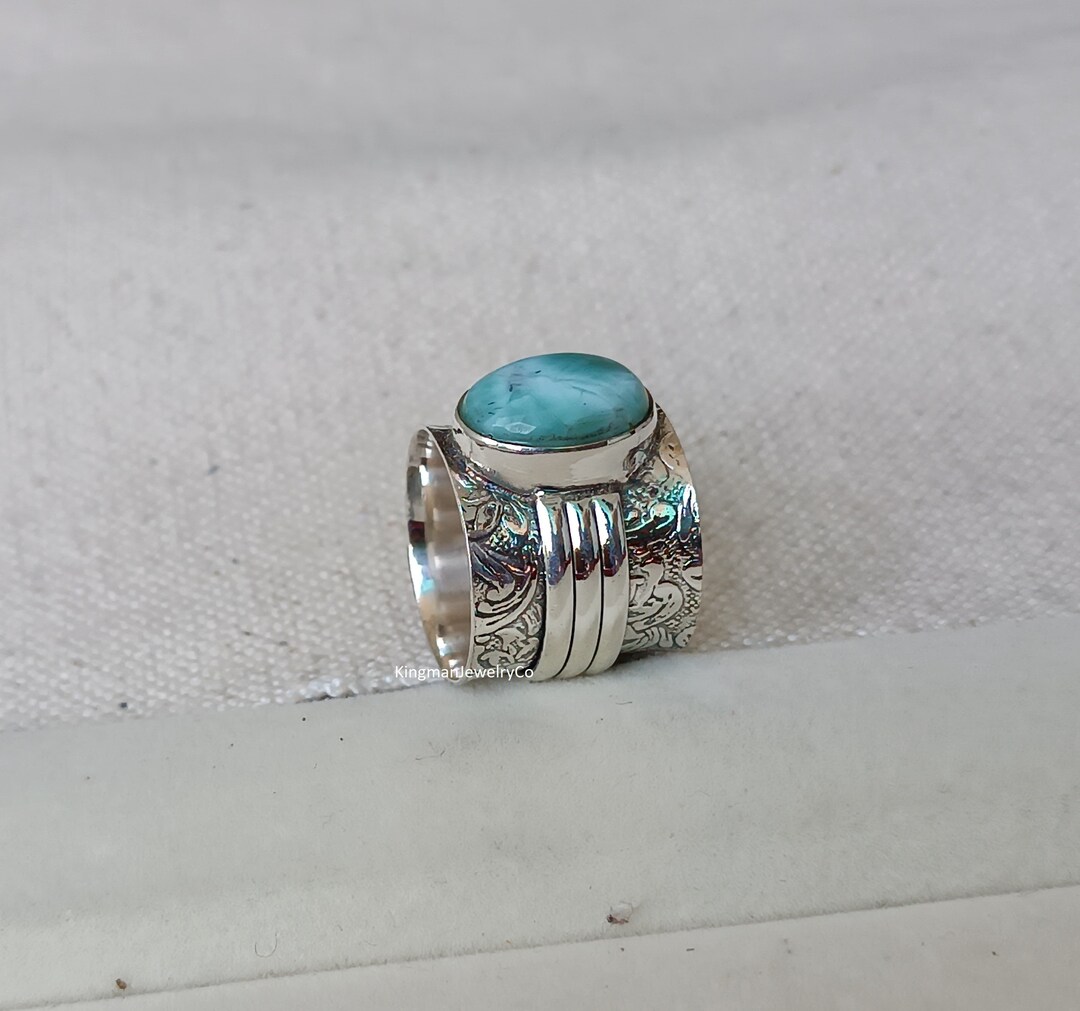 Solid Sterling Silver 925 Larimar Ring Size 8 Vintage Antique Style