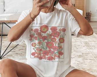 T-shirt met bloemenprint | Comfort kleuren T-shirt | Vintage bloemenshirt | Cottagecore esthetische top | Botanisch kunstcadeau | T-shirt natuurliefhebber