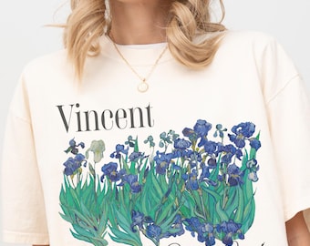 Camiseta Irises de Vincent Van Gogh / Camiseta artística con colores cómodos / Camiseta estética floral vintage / Camiseta gráfica artística de regalo / Camiseta gráfica para amantes del arte