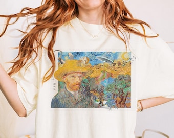 Koszulka z odświeżoną grafiką Van Gogha w stylu Mashup | Koszulka bawełniana | Koszulka w stylu vintage | Zabawna koszulka z grafiką | Prezent artystyczny