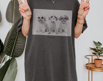 Maglietta grafica con cucciolo in stile vintage / Colori comodi / Regalo per amanti dei cani / Maglietta grafica con cane carino / Maglietta in morbido cotone estetico