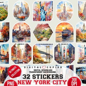 New York Illustration Sticker Collection I PNG Format: High-Res 5K | Clipart Printable | Digital Download I Decorative Travel-Inspired Decal