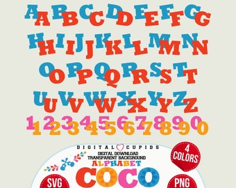 Fuente del alfabeto de la película Coco: letras y números SVG, PNG (descarga digital)